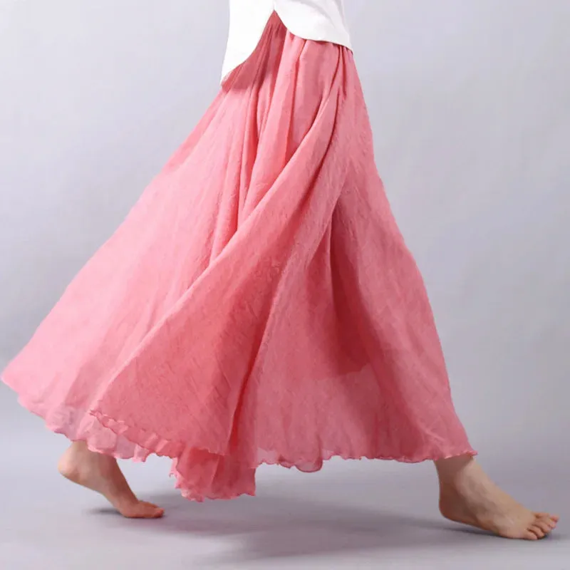 Linen Long Skirts Elastic Waist