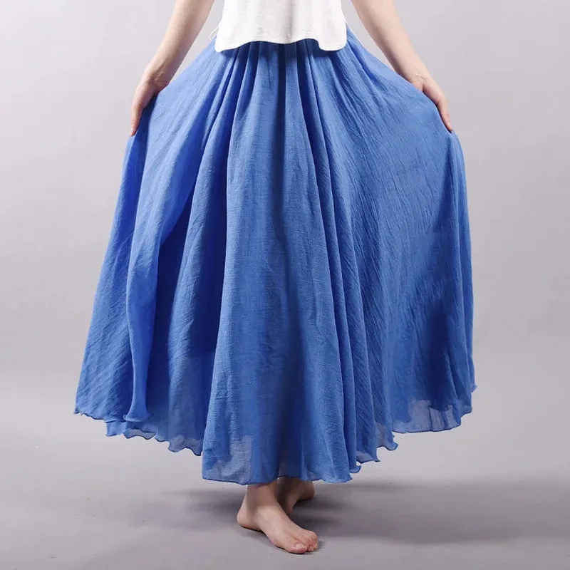 Linen Long Skirts Elastic Waist