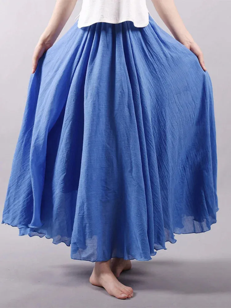 Linen Long Skirts Elastic Waist