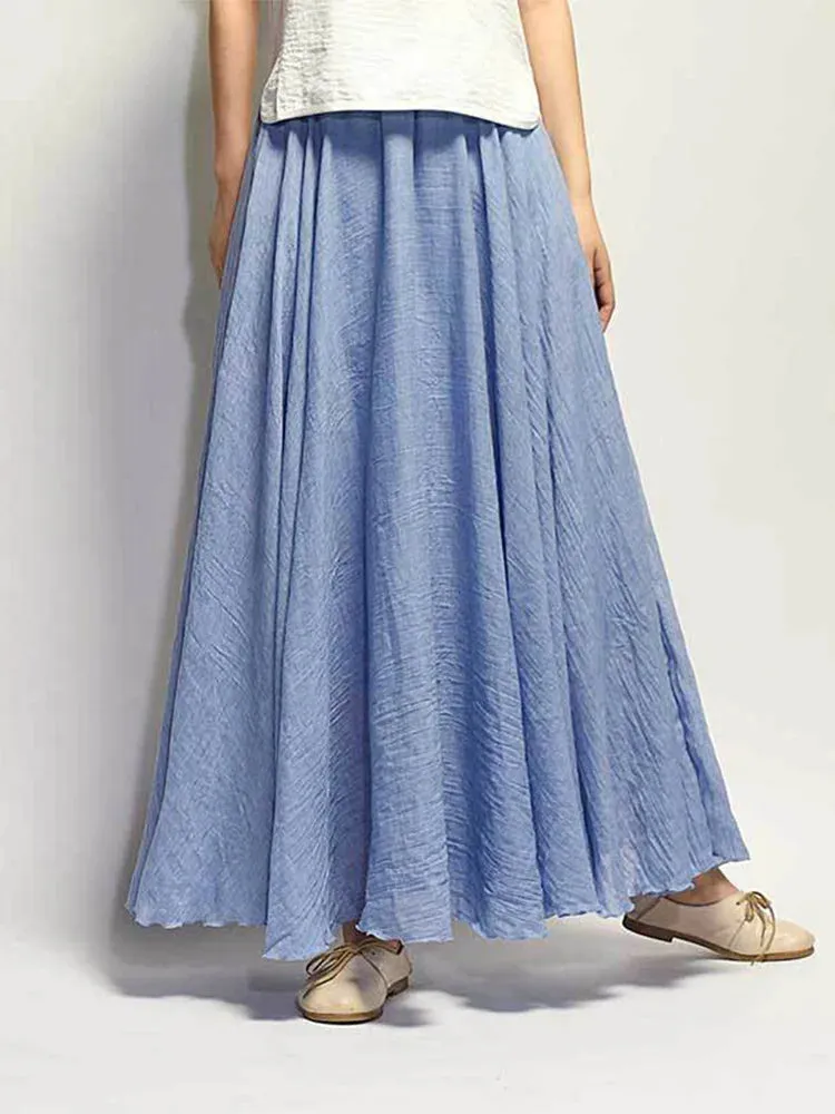 Linen Long Skirts Elastic Waist