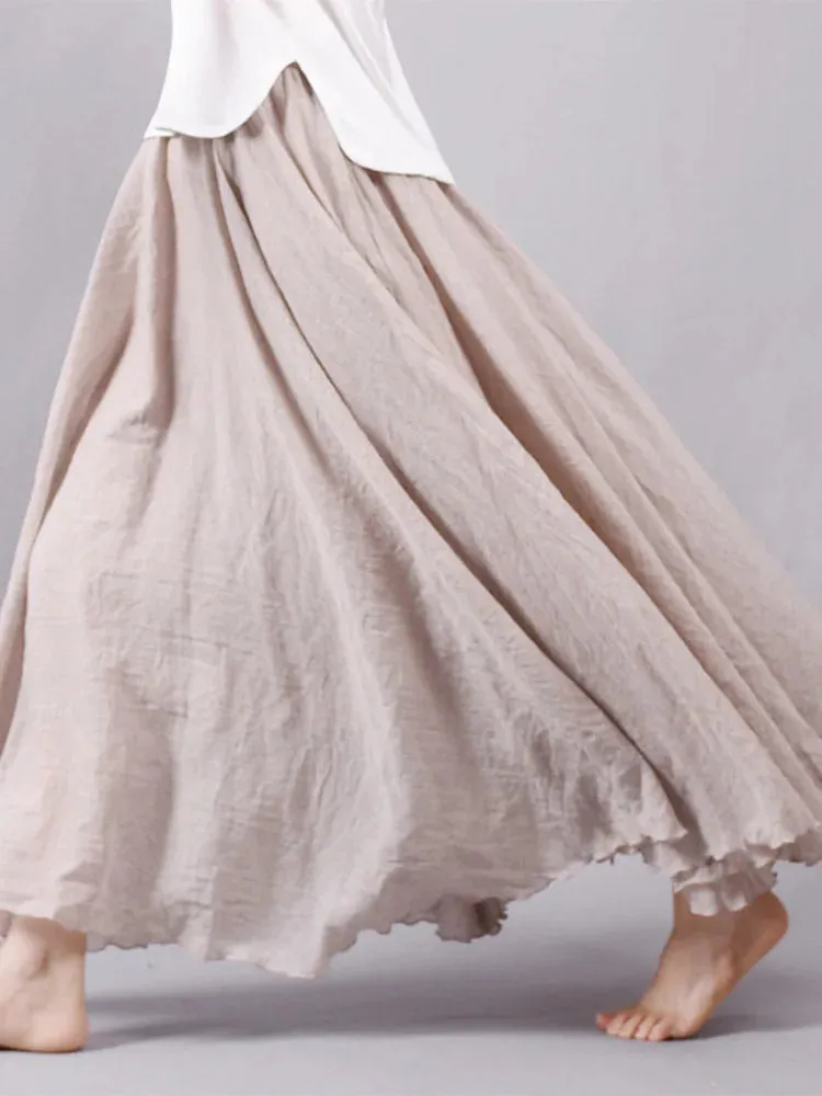 Linen Long Skirts Elastic Waist