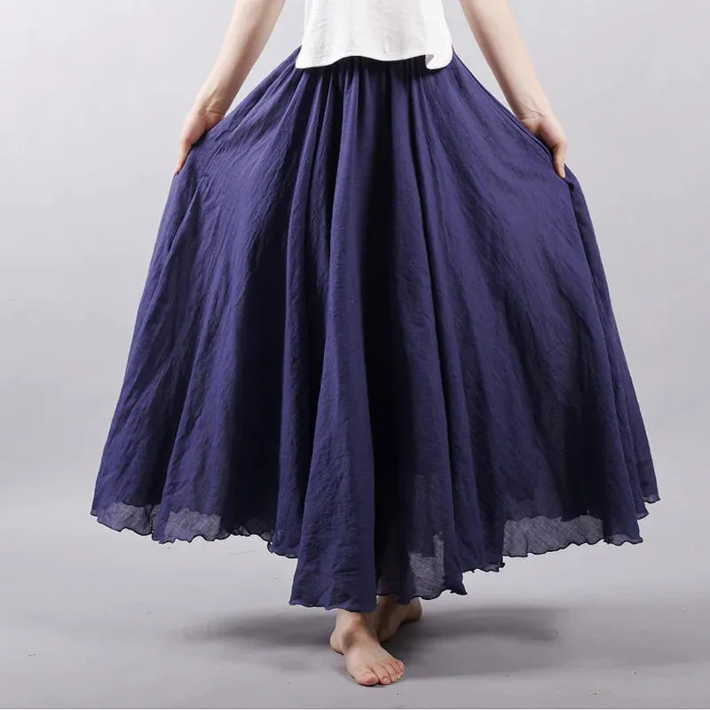 Linen Long Skirts Elastic Waist