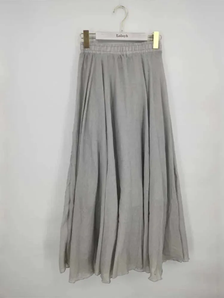 Linen Long Skirts Elastic Waist