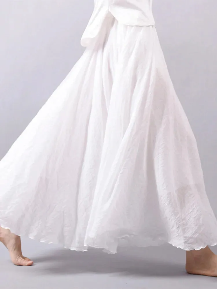 Linen Long Skirts Elastic Waist