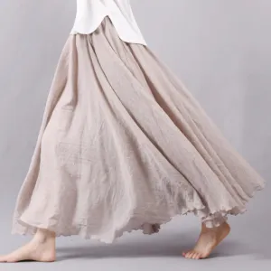 Linen Long Skirts Elastic Waist