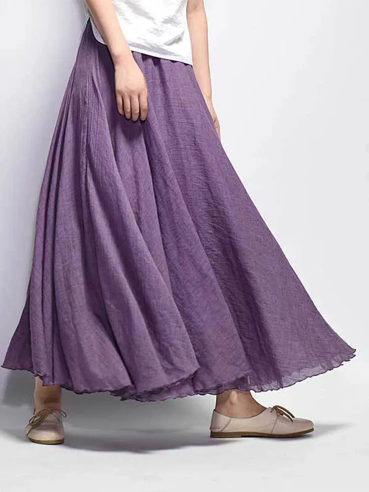 Linen Long Skirts Elastic Waist