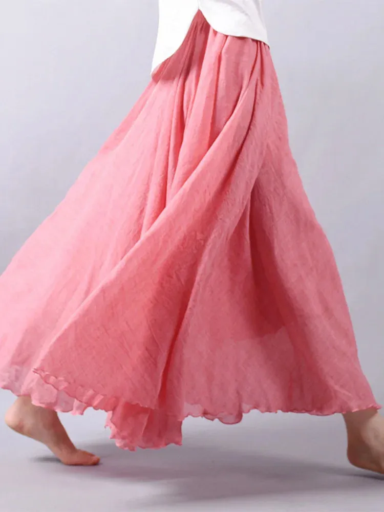 Linen Long Skirts Elastic Waist