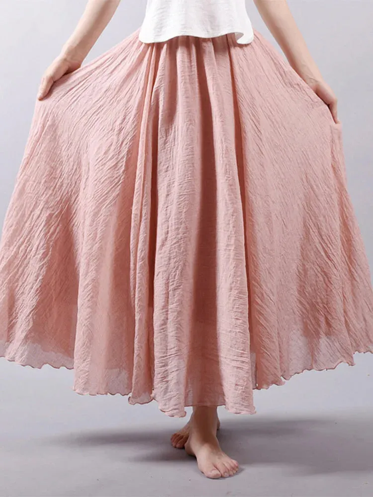 Linen Long Skirts Elastic Waist