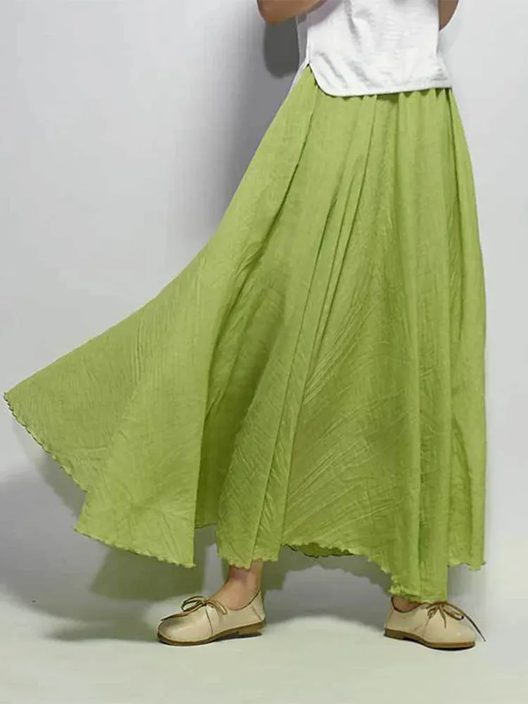 Linen Long Skirts Elastic Waist