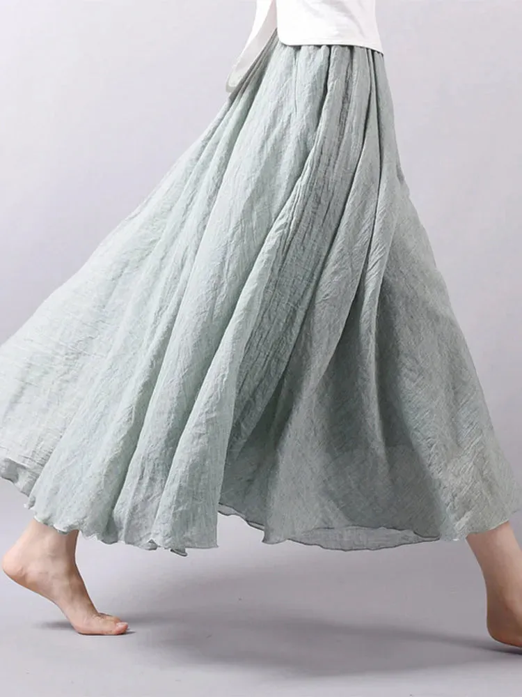 Linen Long Skirts Elastic Waist