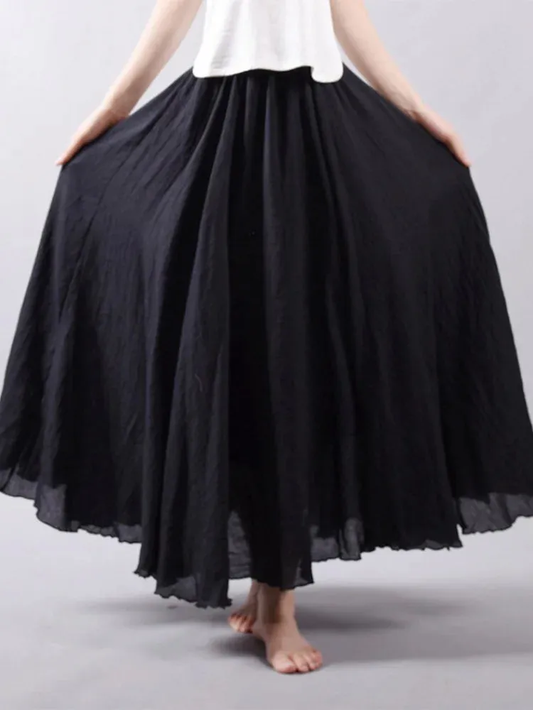 Linen Long Skirts Elastic Waist