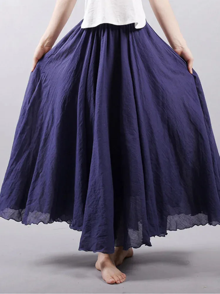 Linen Long Skirts Elastic Waist