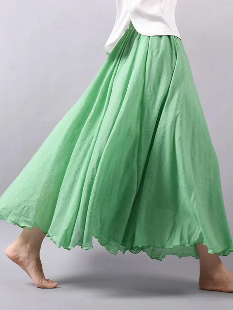 Linen Long Skirts Elastic Waist