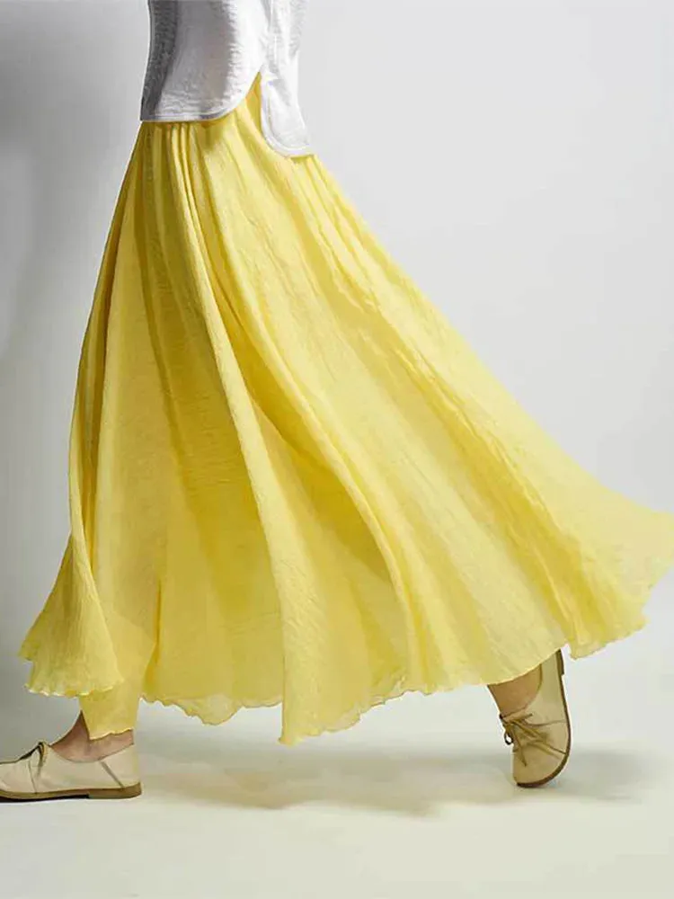 Linen Long Skirts Elastic Waist