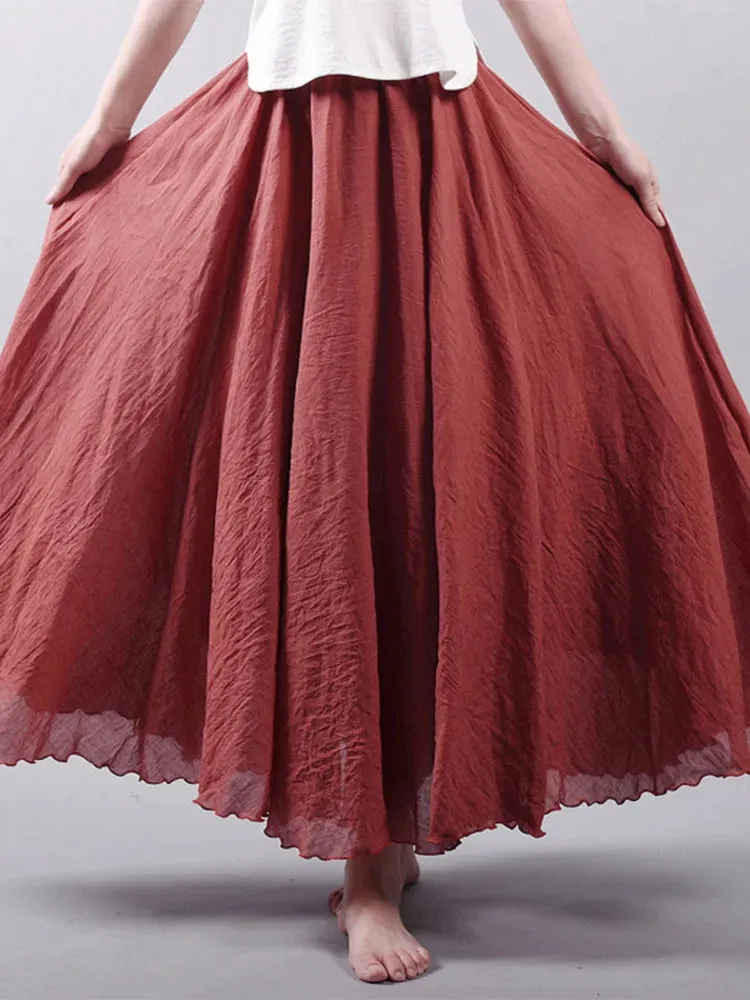 Linen Long Skirts Elastic Waist