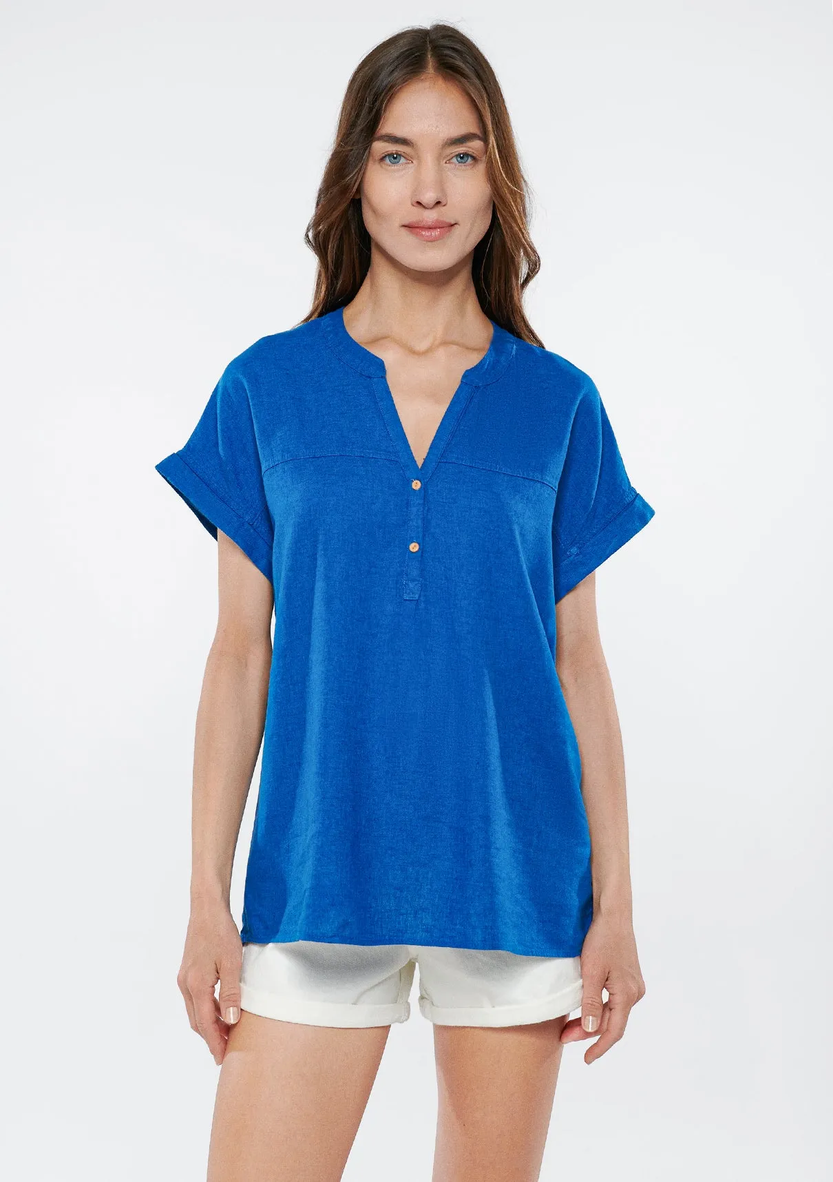 Linen Mix Blue Blouse