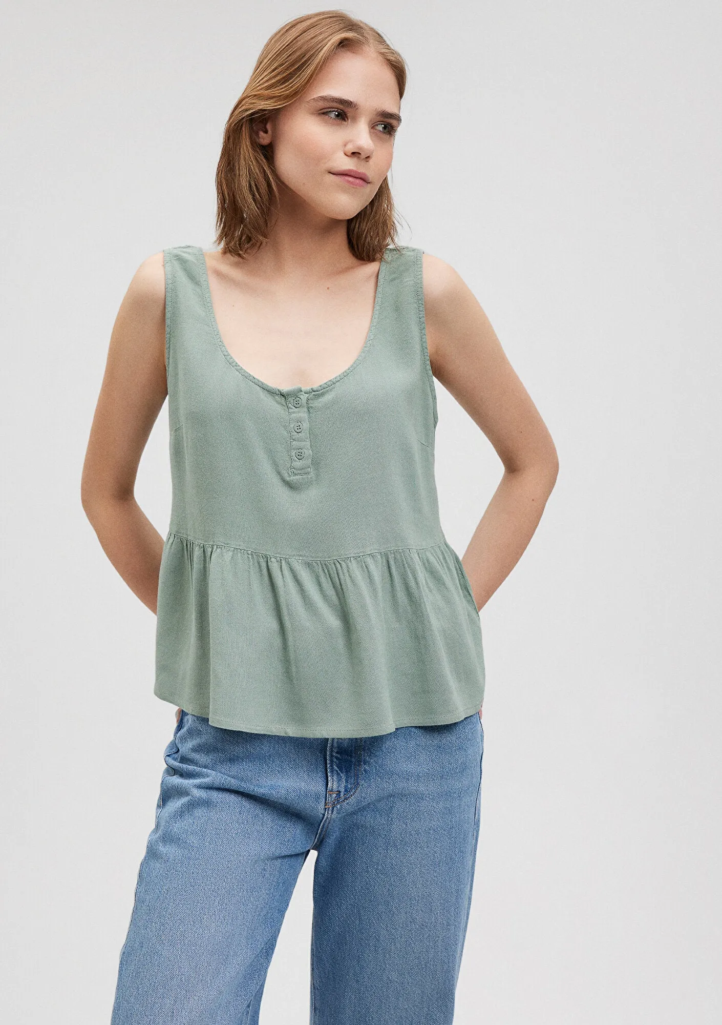 Linen Mix Green Blouse