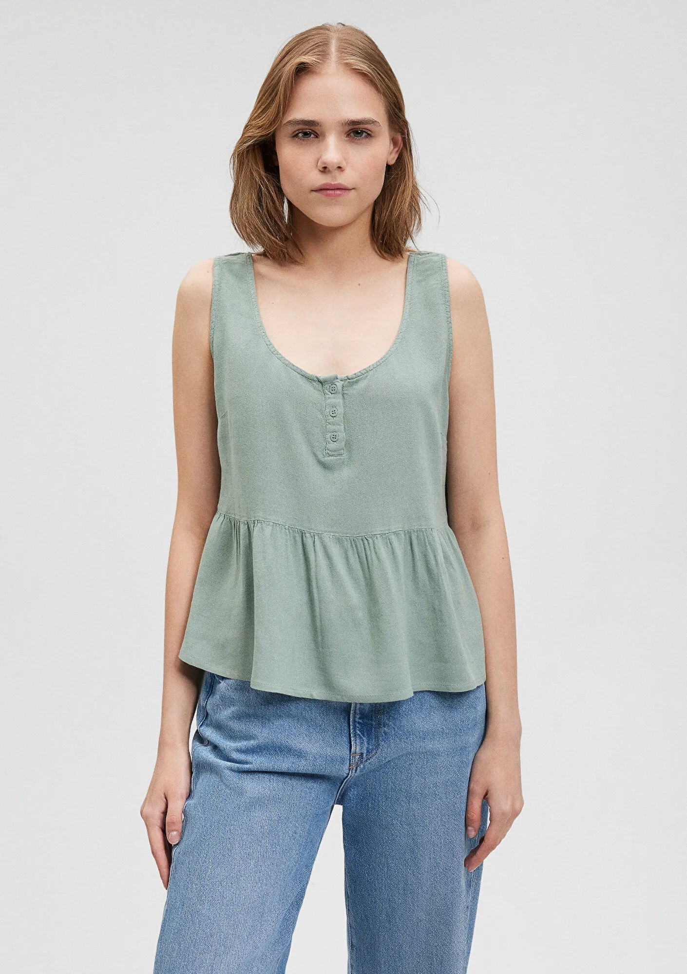 Linen Mix Green Blouse