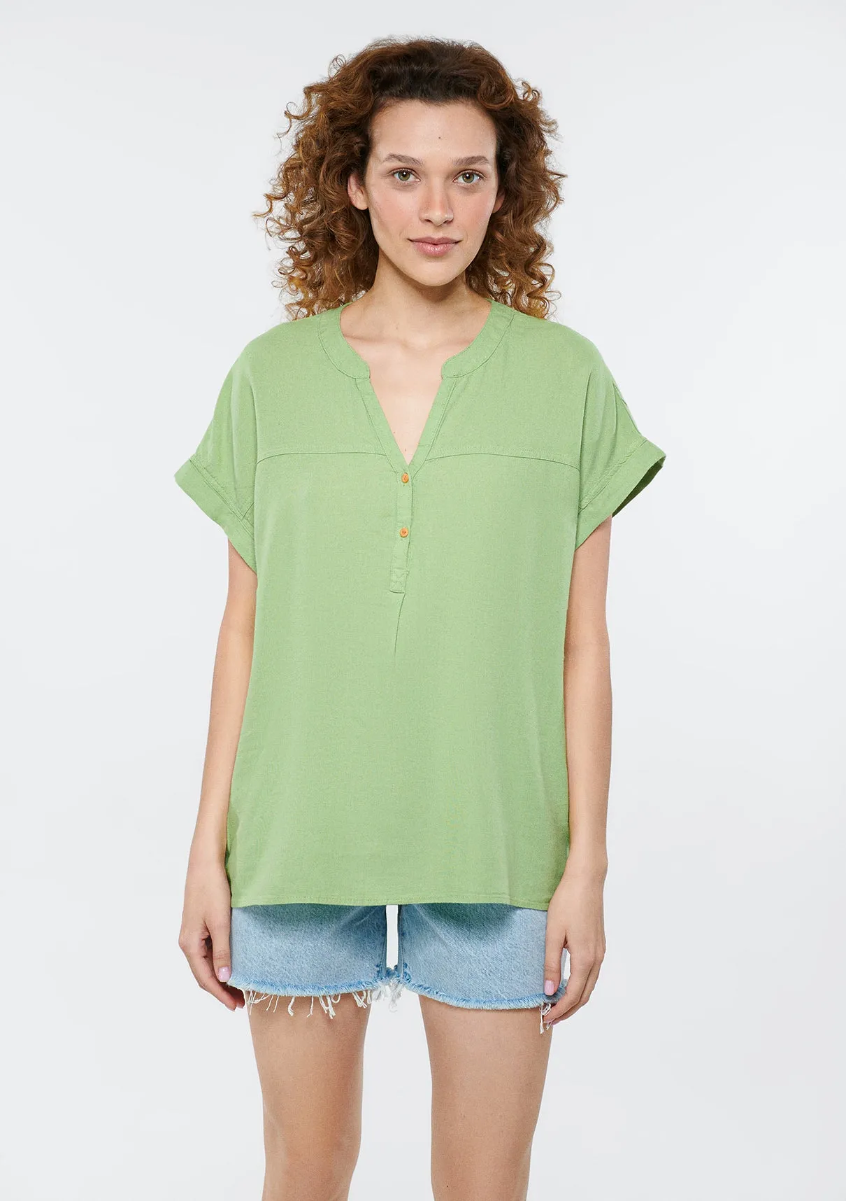 Linen Mix Green Blouse