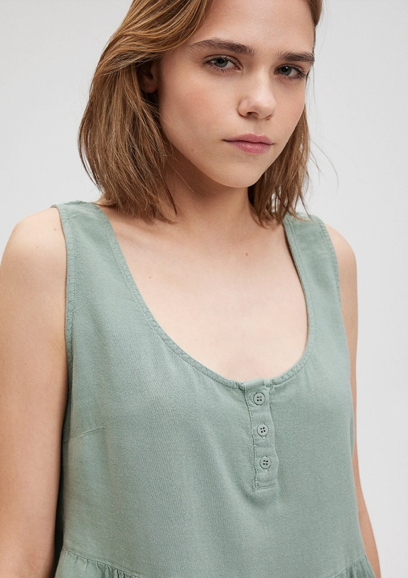 Linen Mix Green Blouse