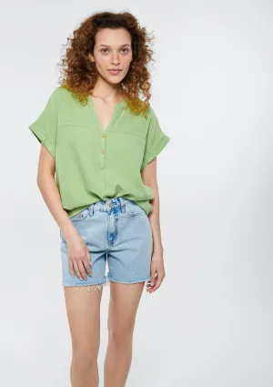 Linen Mix Green Blouse