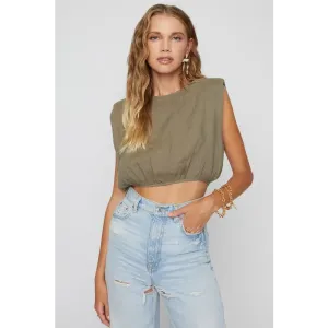 LINEN SHOULDER PAD TOP