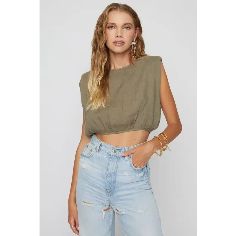 LINEN SHOULDER PAD TOP