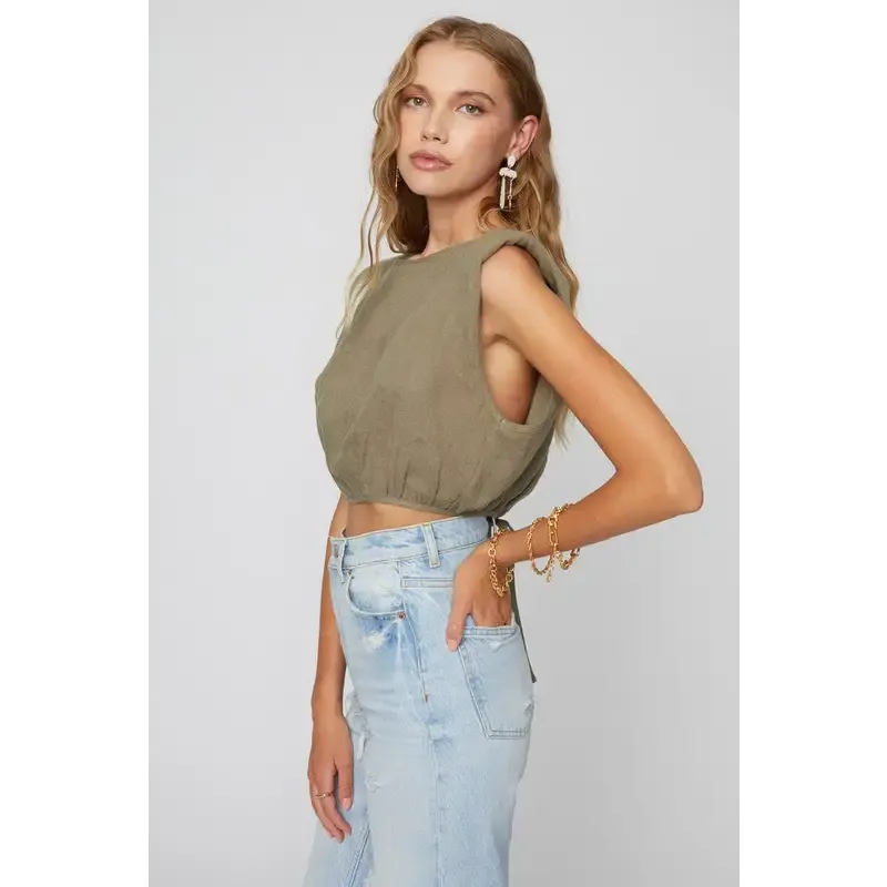 LINEN SHOULDER PAD TOP