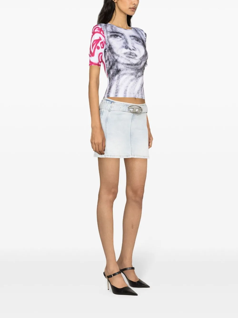 Logo denim mini skirt