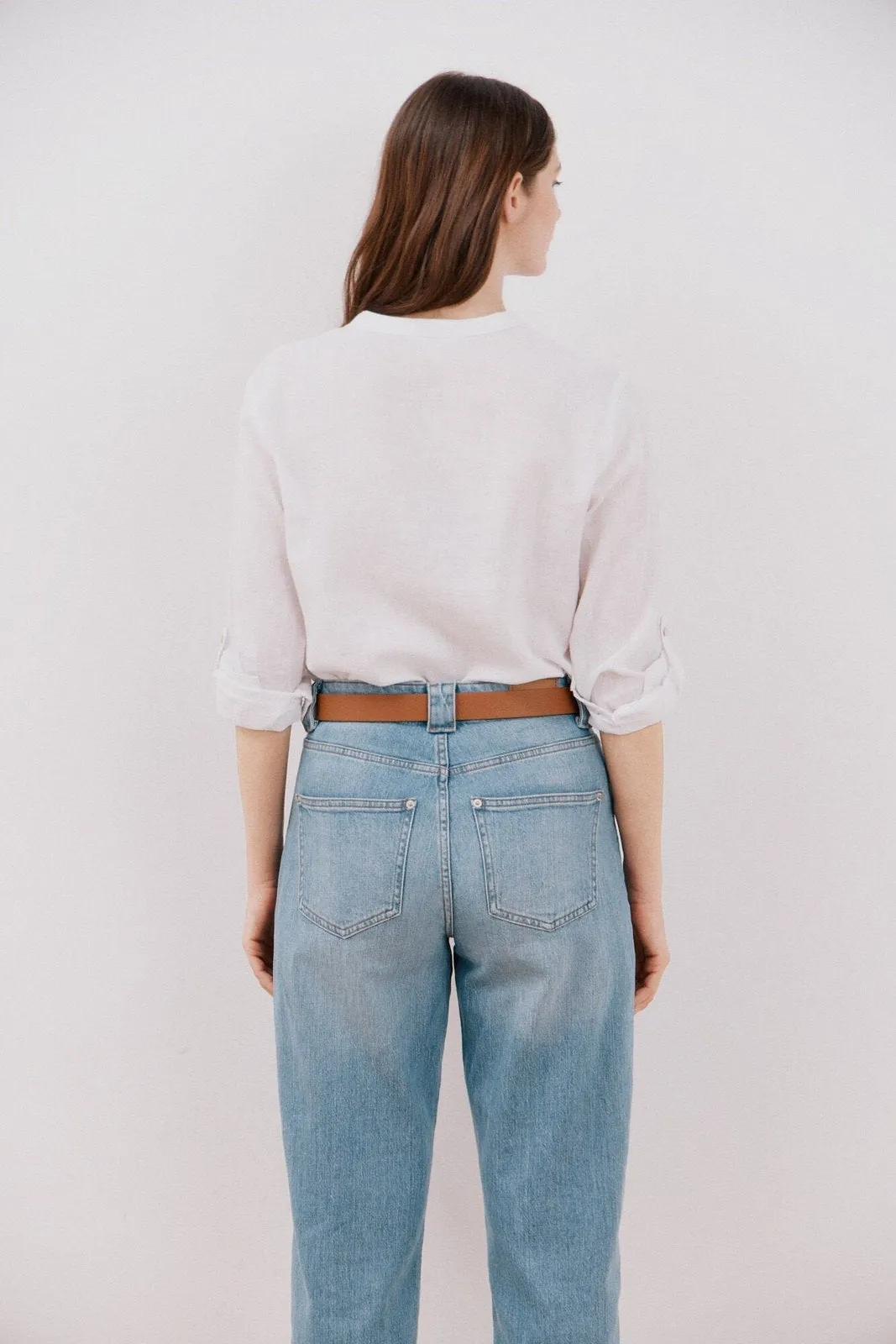 Long Sleeve Linen Shirt with Pockets - White