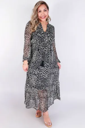 LONG SLEEVE TRIBAL MAXI DRESS