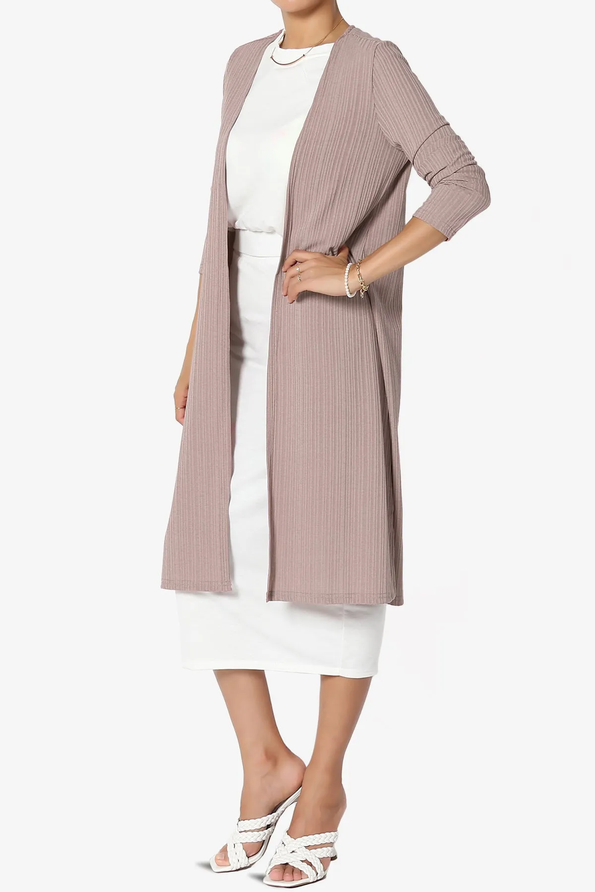 Lotto Rib Slit Longline Open Front Duster Cardigan