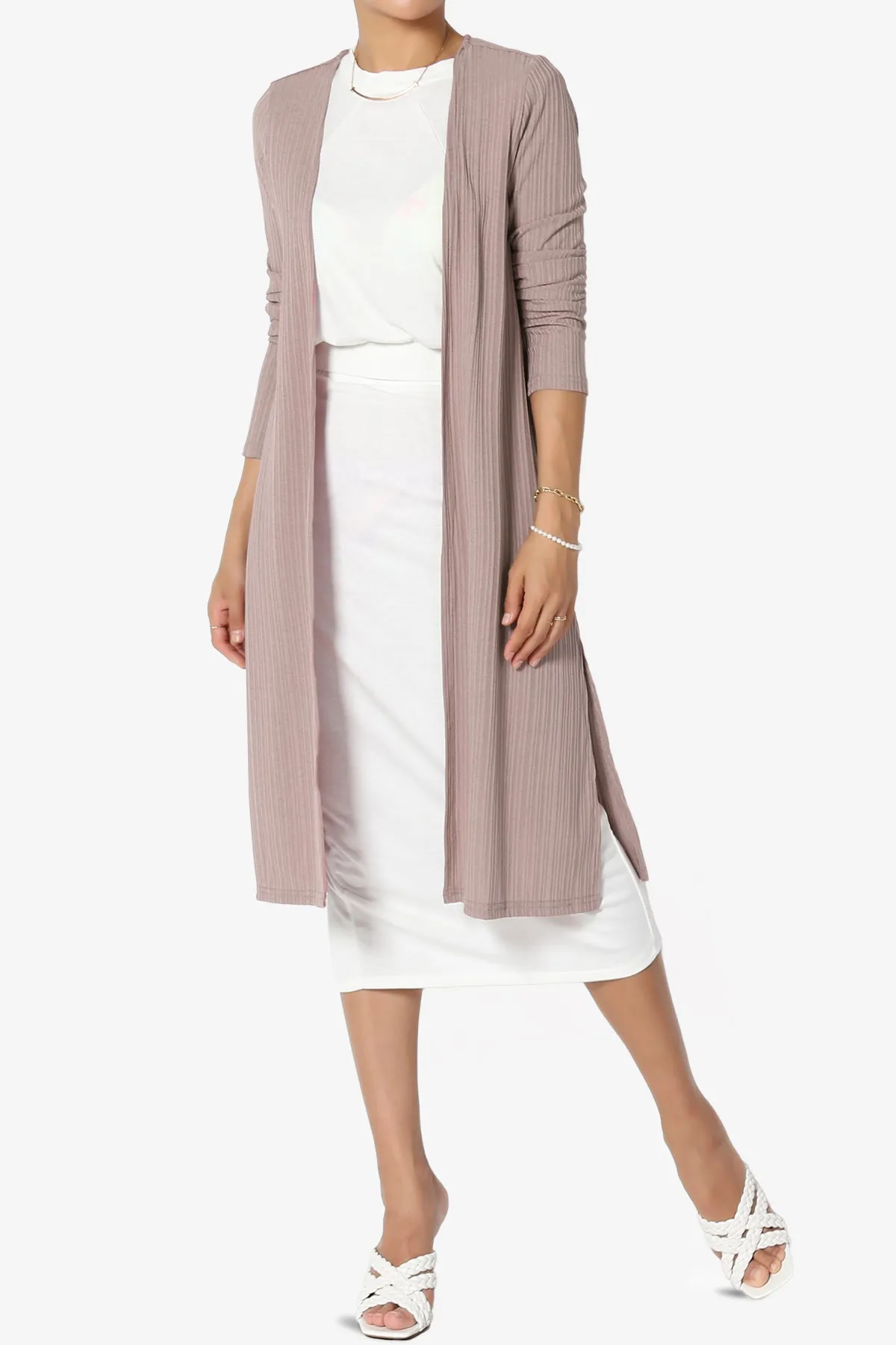 Lotto Rib Slit Longline Open Front Duster Cardigan