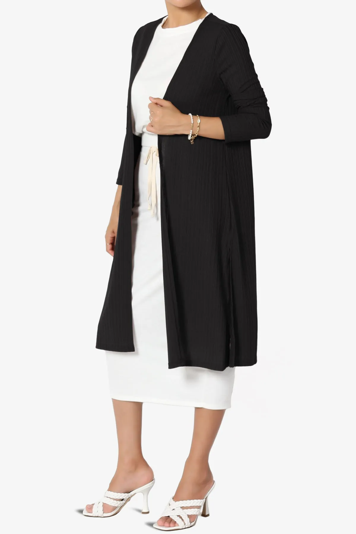 Lotto Rib Slit Longline Open Front Duster Cardigan