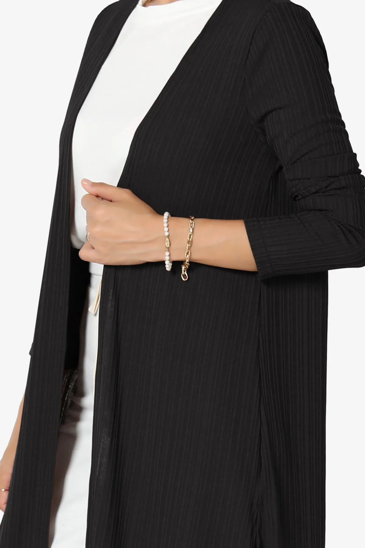 Lotto Rib Slit Longline Open Front Duster Cardigan