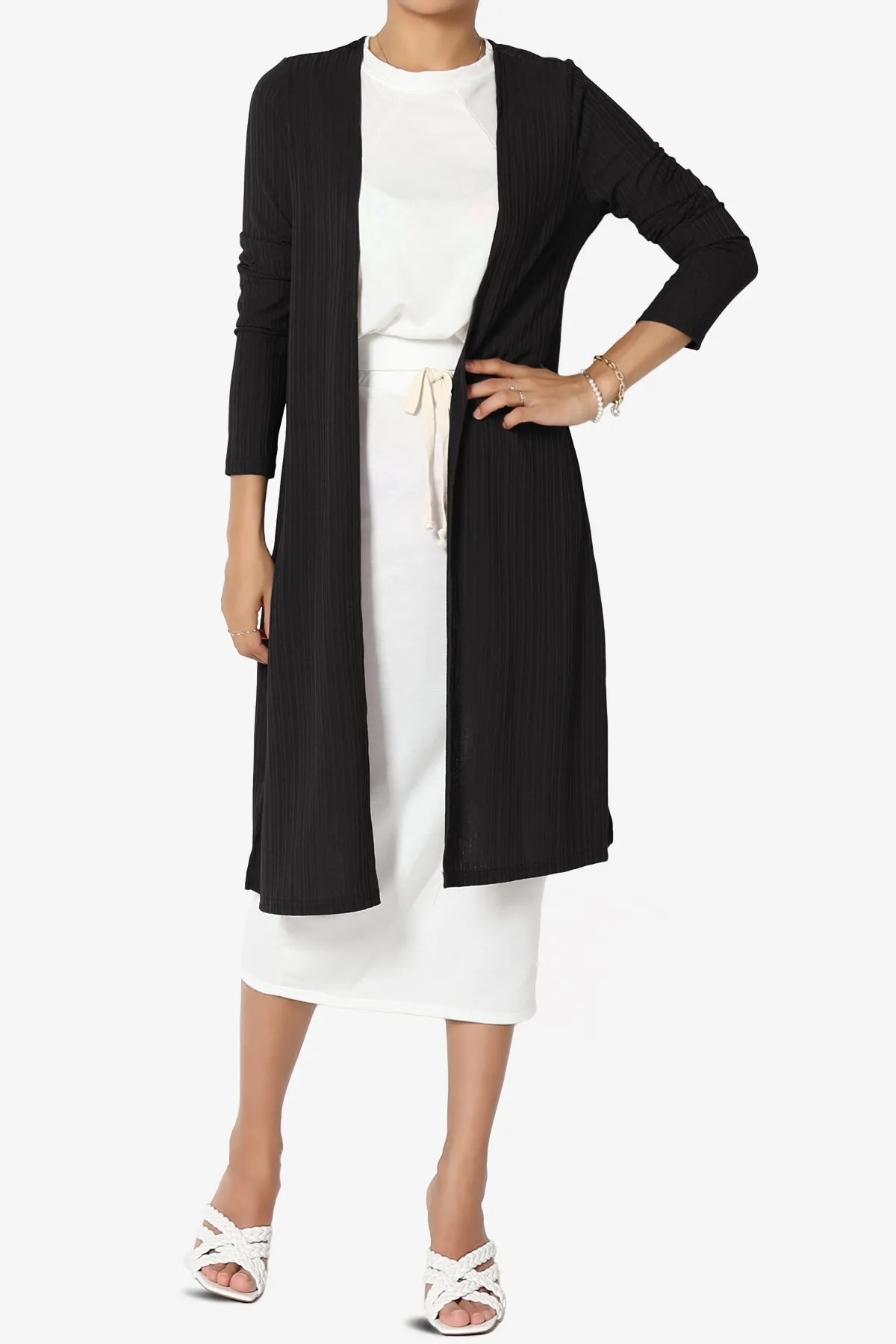 Lotto Rib Slit Longline Open Front Duster Cardigan