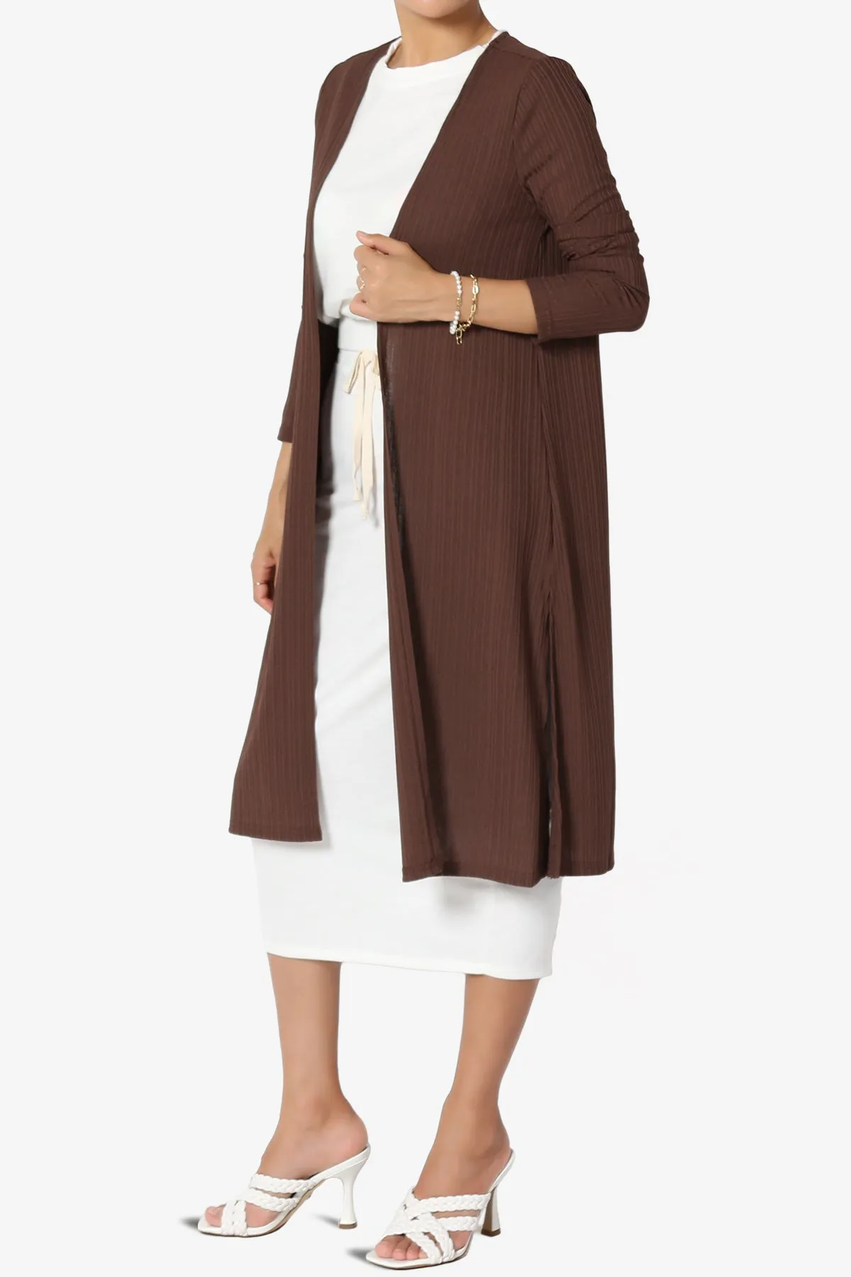 Lotto Rib Slit Longline Open Front Duster Cardigan