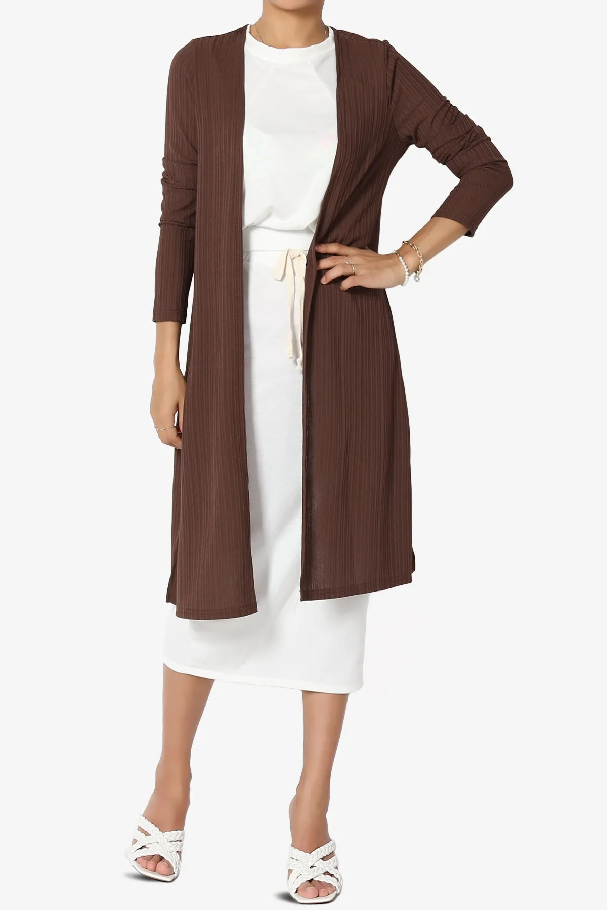 Lotto Rib Slit Longline Open Front Duster Cardigan