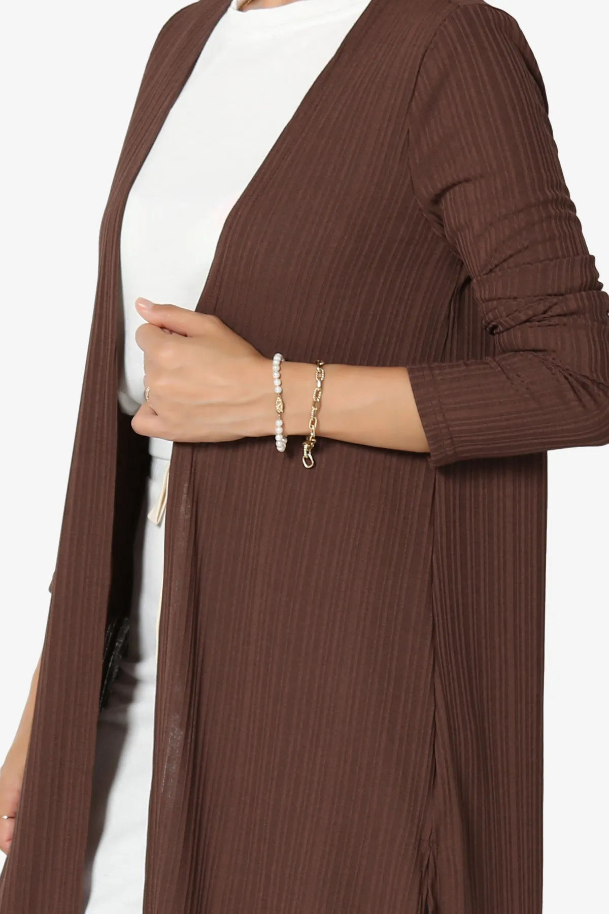 Lotto Rib Slit Longline Open Front Duster Cardigan