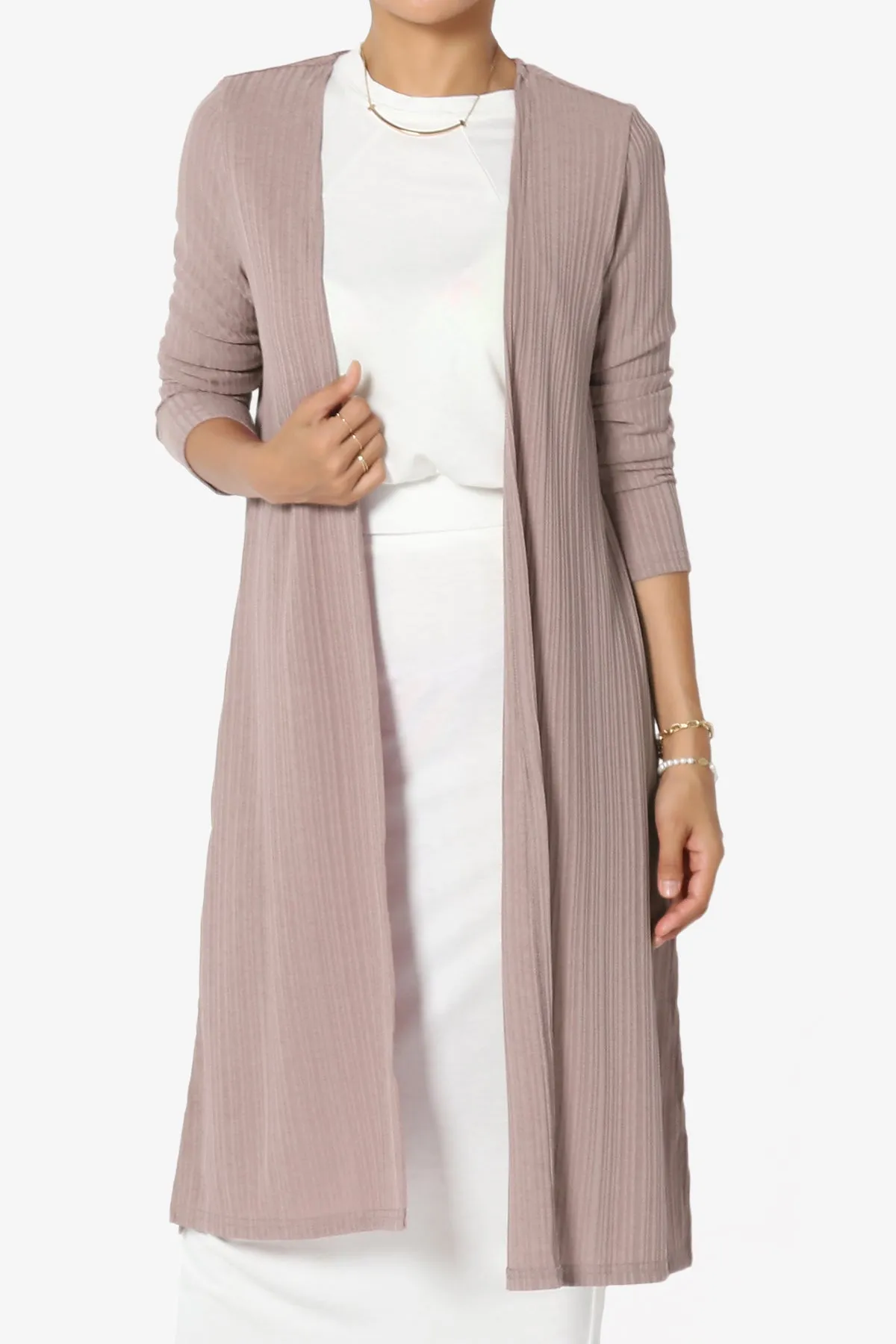 Lotto Rib Slit Longline Open Front Duster Cardigan