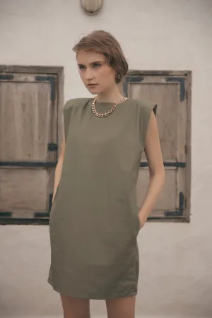 LUCIEN Padded Sleeve Tshirt Dress with Pockets (Olive)