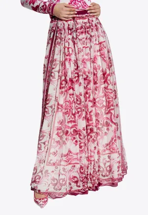 Majolica Print Silk Maxi Skirt