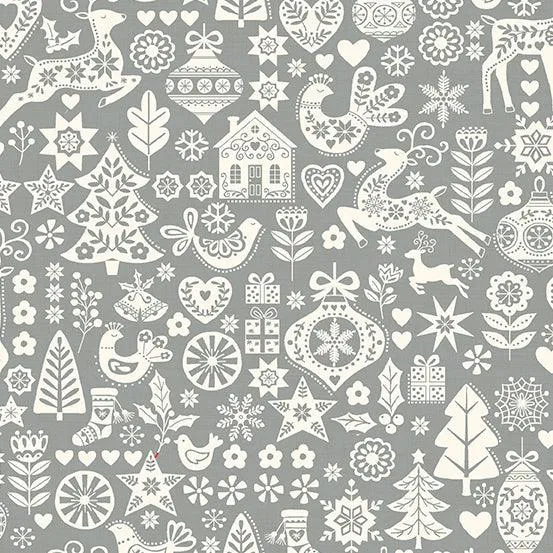 Makower Fabric | Scandi 23 | Icons | Silver