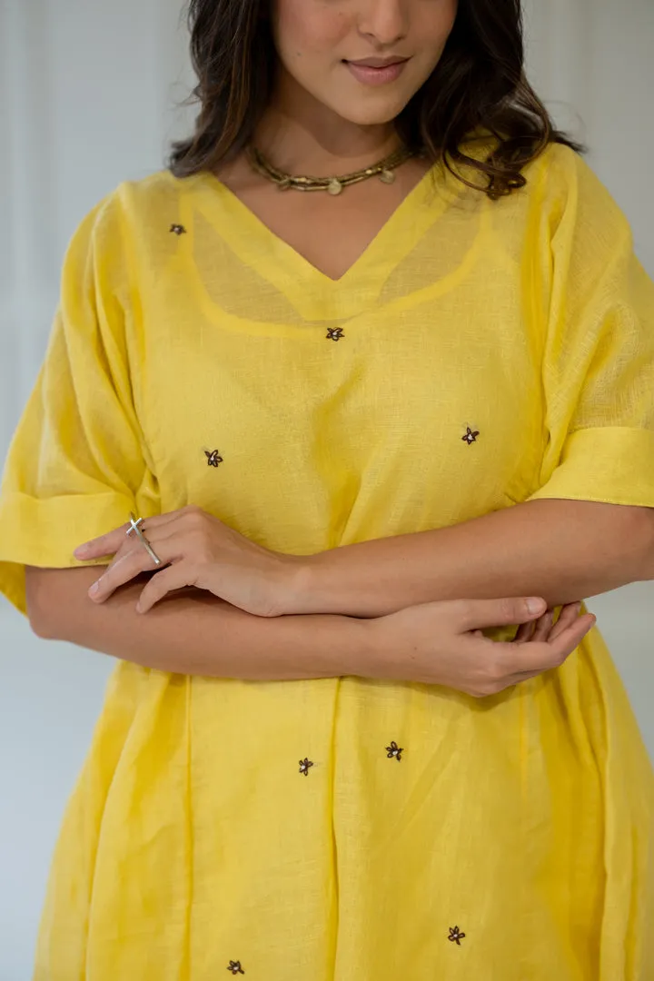 Marigold Linen Kurta Set with Dupatta