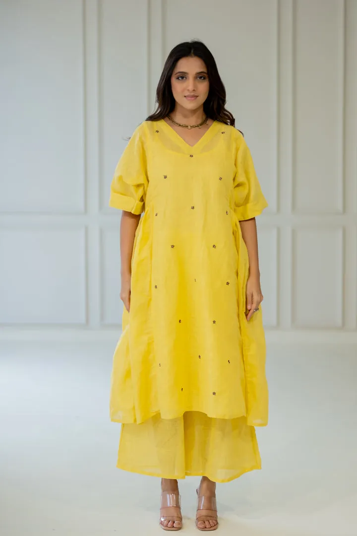 Marigold Linen Kurta Set with Dupatta