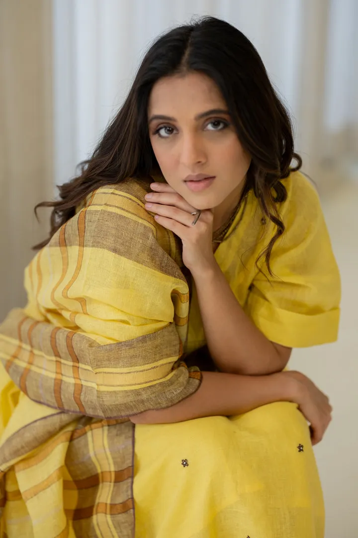 Marigold Linen Kurta Set with Dupatta