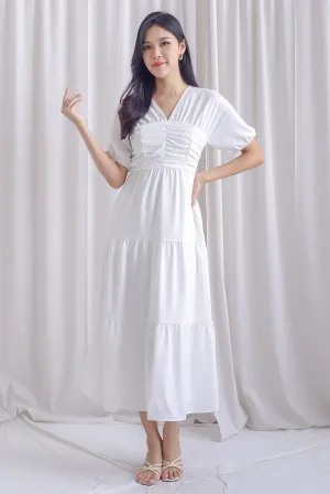 Maybelle Puffy Sleeve Ruched Maxi Dress In White