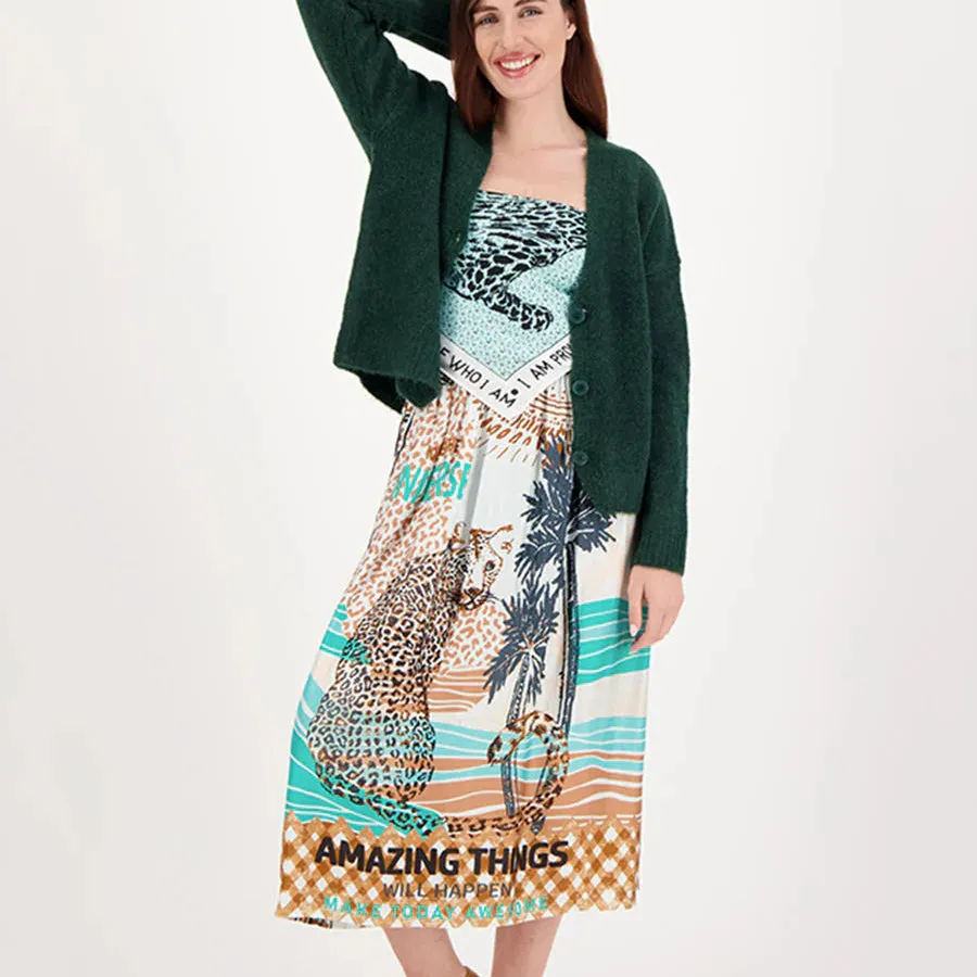 ME369 Vanessa Safari Midi Printed Skirt