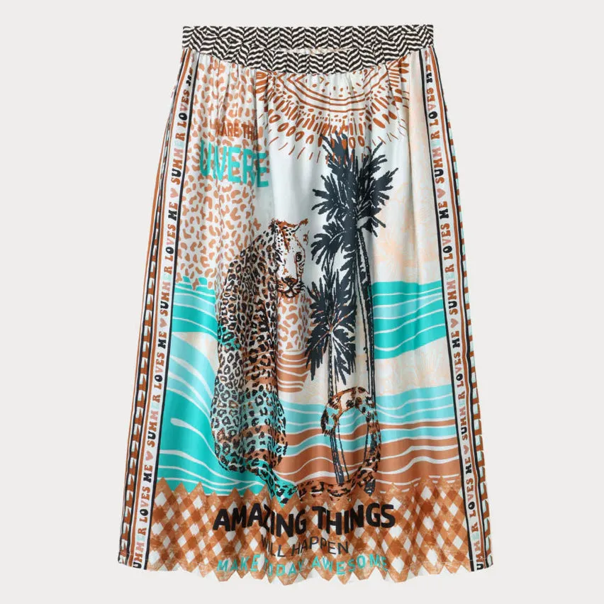 ME369 Vanessa Safari Midi Printed Skirt
