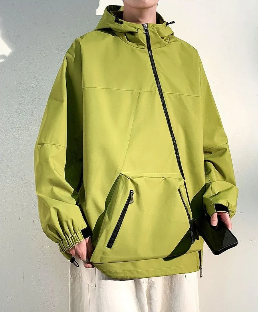 Men's Relaxed-Fit Cargo Rain Coat with Drawstring Hem and Hood